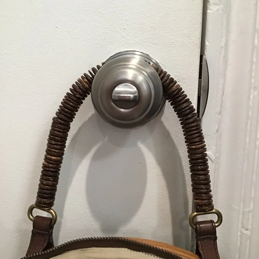 Tocca Brown Embroidered Satchel with‎ Wooden Handles